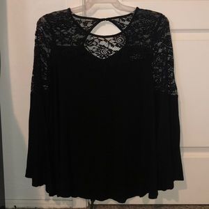 TORRID super soft knit black top with lace collar!